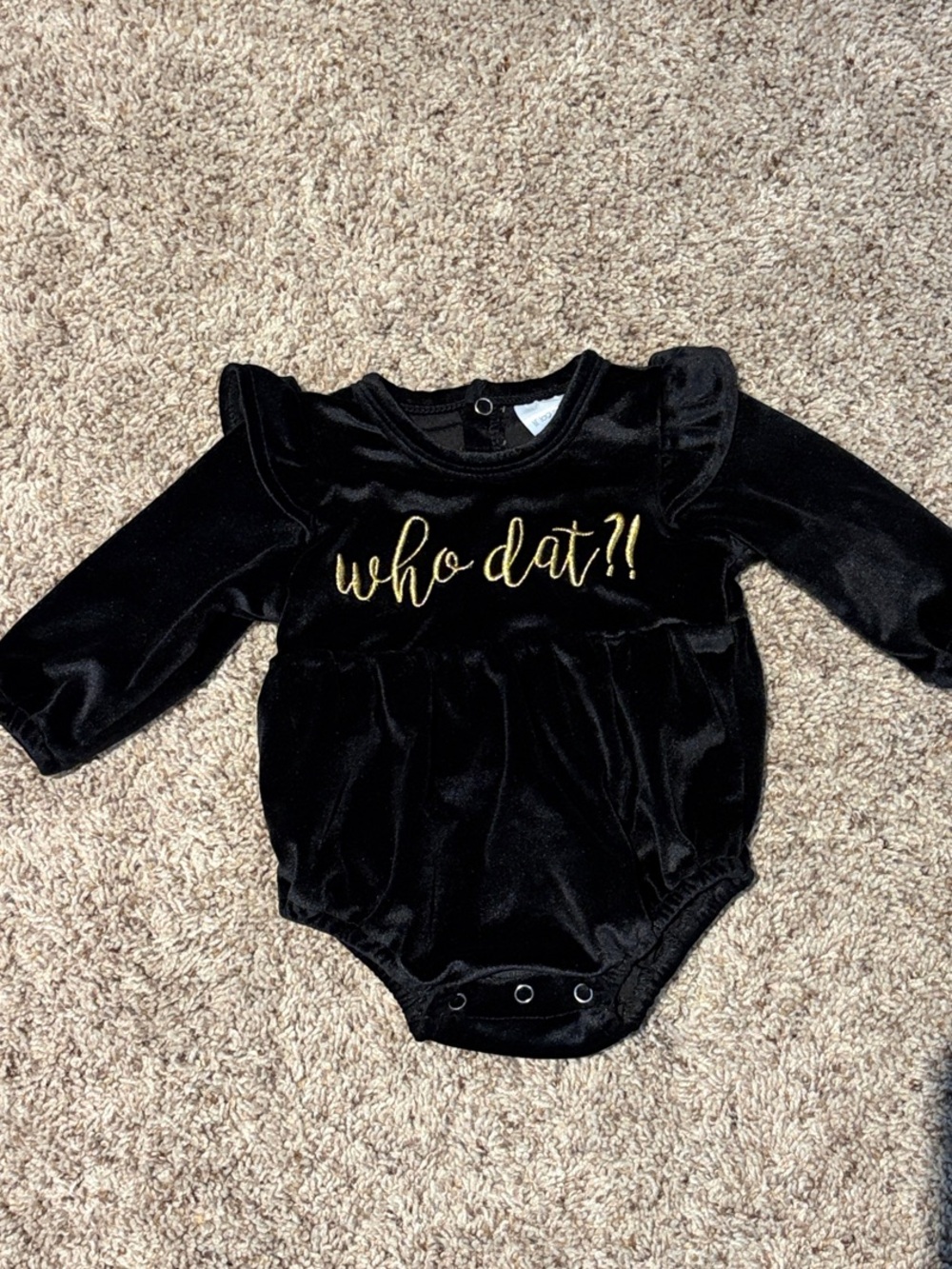 Lil' Lagniappe Black Velvet Baby Bodysuit with Gold Foil Detail